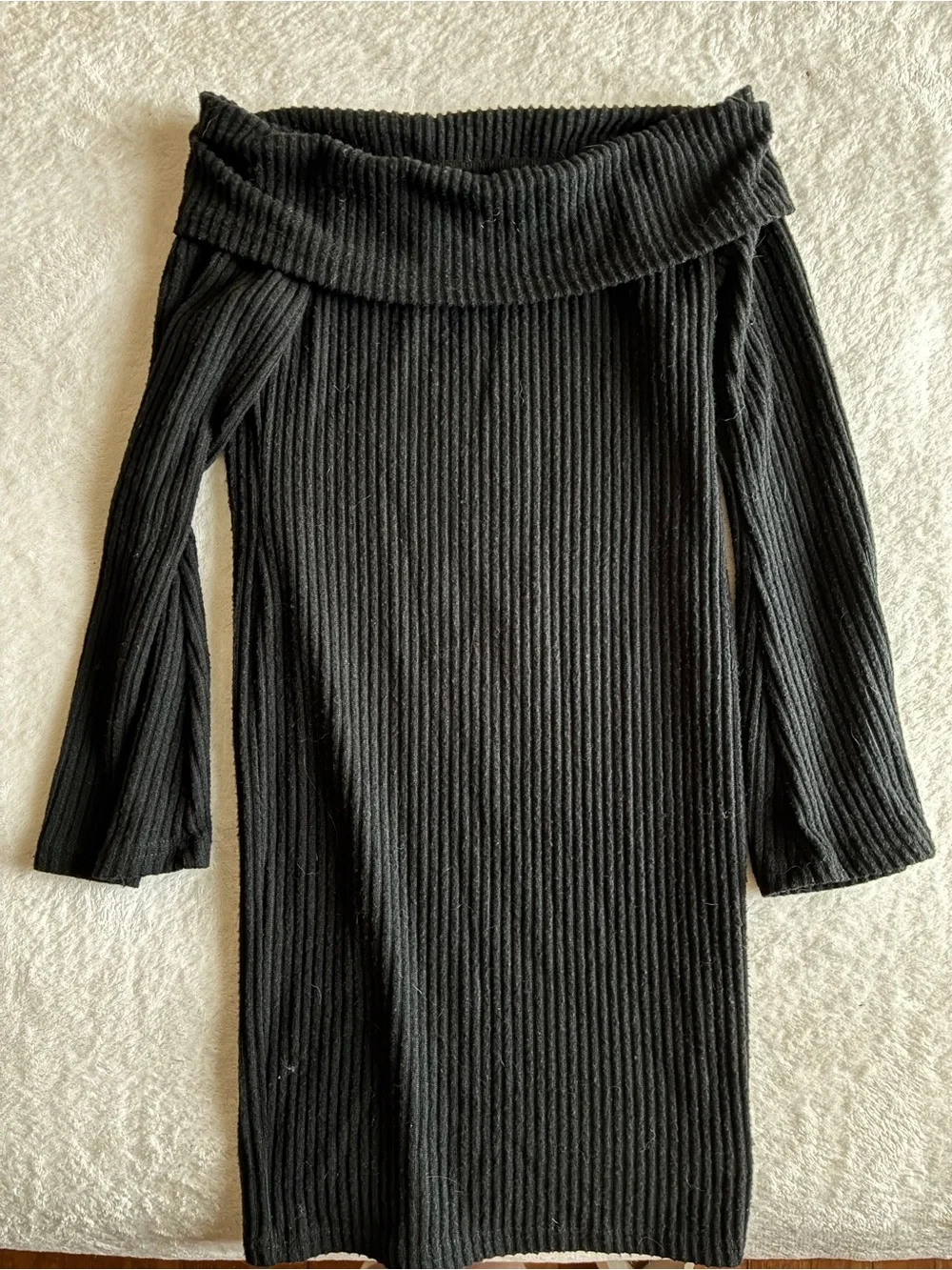 Off-the-Shoulder Black Ribbed Knit Sweater